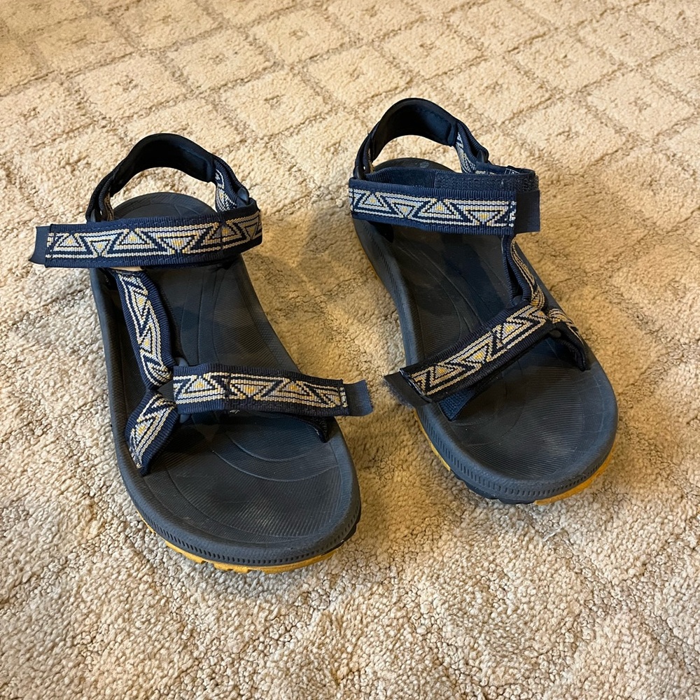 Navy Blue Sandals with Patterned Straps